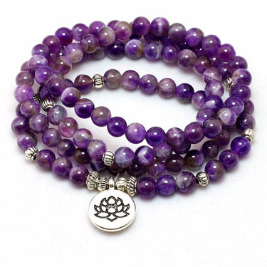 108 Amethyst Purple Mala Beads Lotus Bracelet-Your Soul Place